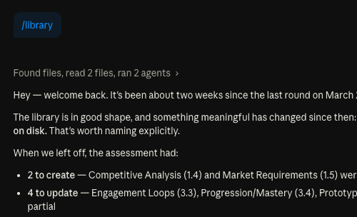 A Raven library session showing assessment of gap areas and source material